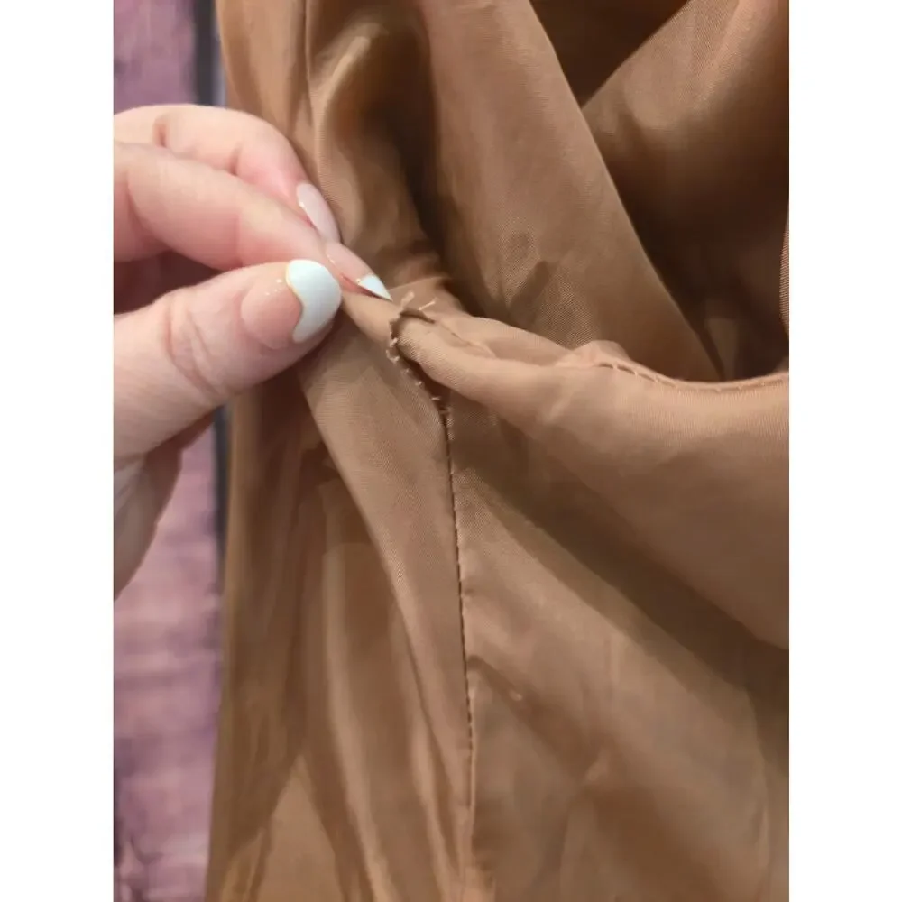 Women's Camel Hooded Wool Blend Walker Coat Michael Kors XS Gold Zip Mid Length